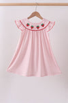 Pink strawberry embroidery gingham dress
