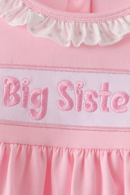 Pink big sister embroidery ruffle pants set