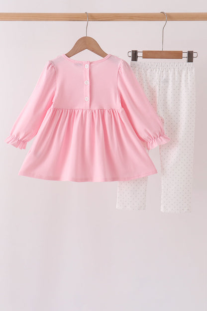 Pink big sister embroidery ruffle pants set