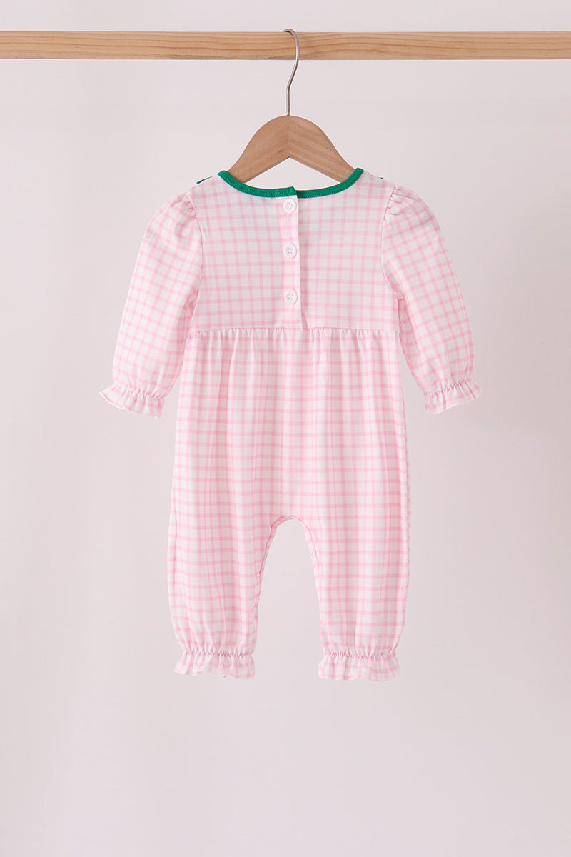 Pink Plaid Gingerbread Embroidery Ruffle Romper
