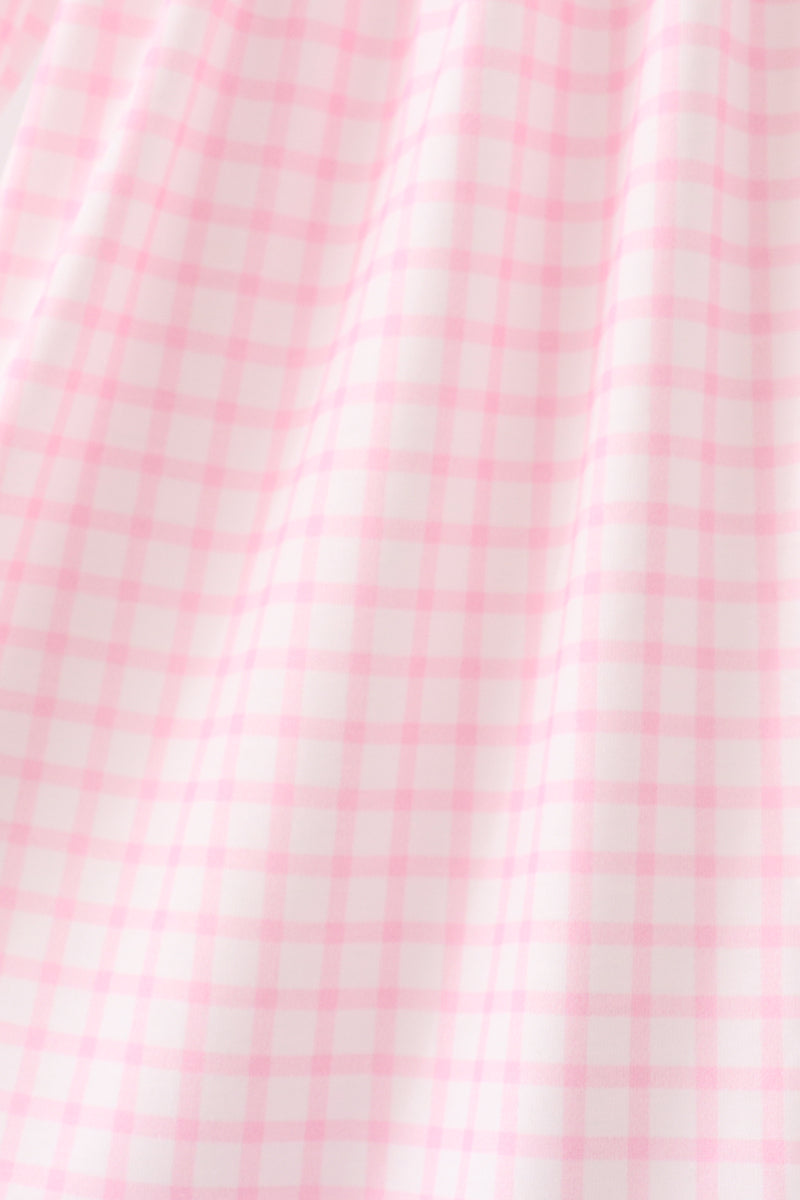 Pink Plaid Gingerbread Embroidery Ruffle Dress