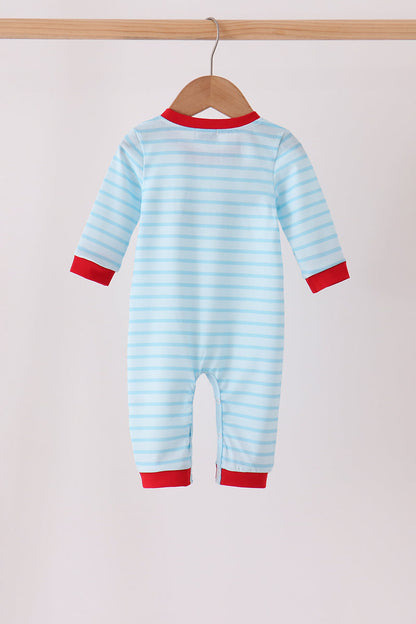 Blue Milk Santa Cookies Stripe Romper