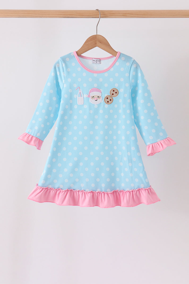 Blue Milk Santa Cookies Ruffle Dress