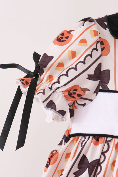 Pumpkin bow embroidery ruffle bloomer set