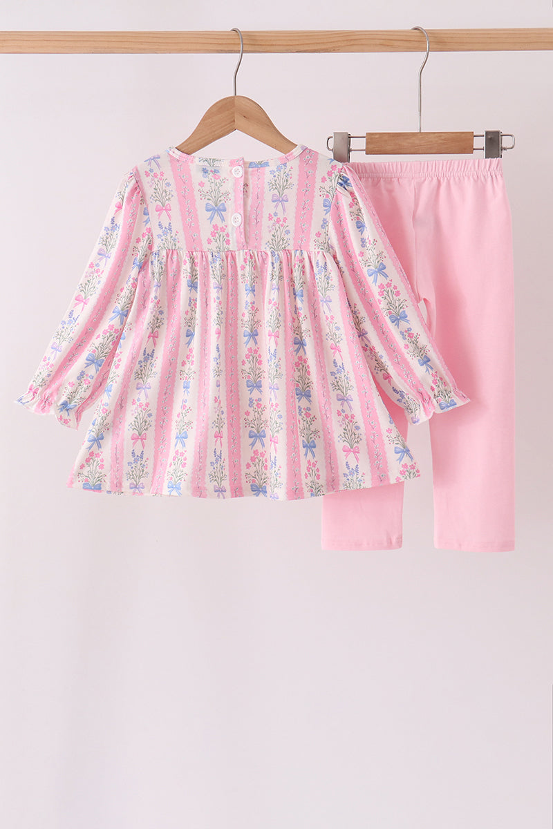 Pink Pearl Bow Floral Set