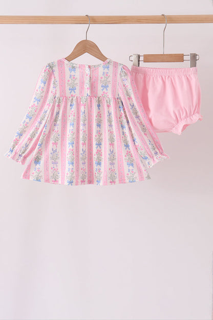 Pink Pearl Bow Floral Bloomer Set