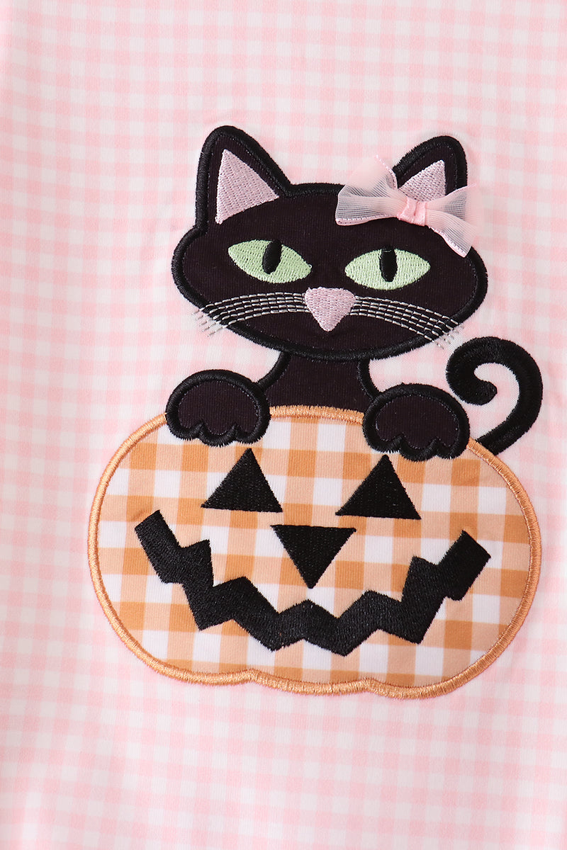 Pink cats Jack-O-Lantern applique bubble