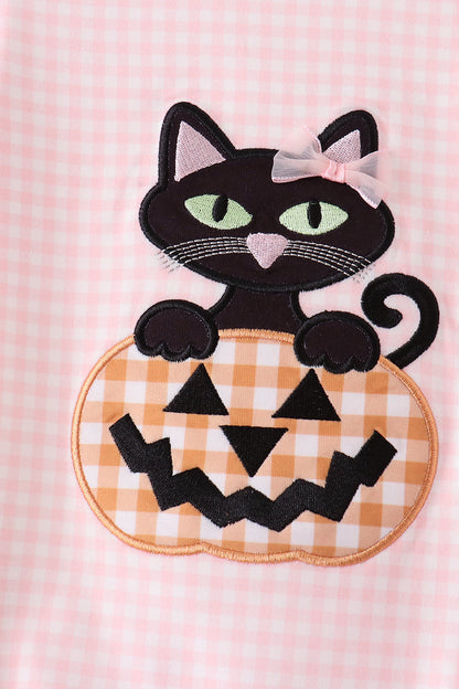 Pink cats Jack-O-Lantern applique bubble