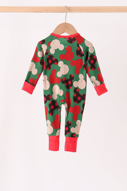 Red character bamboo zipper romper
