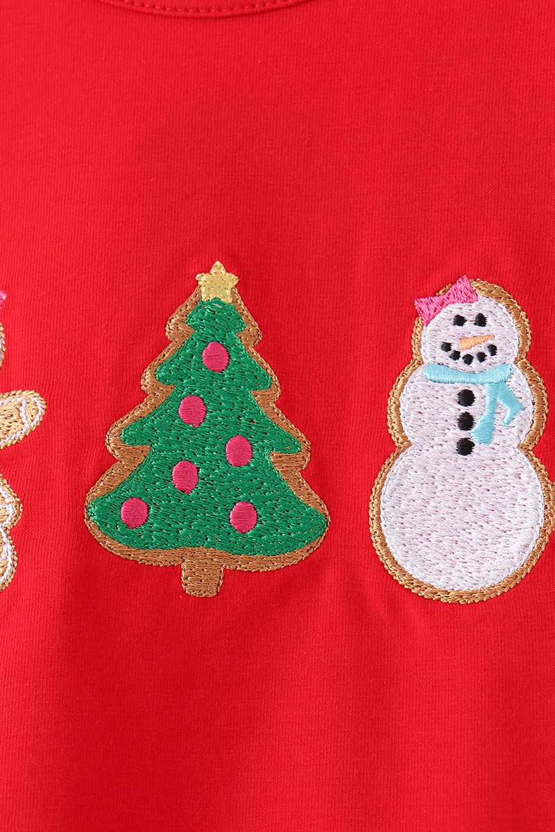 Red Gingerbread Tree Embroidery Bloomer Set