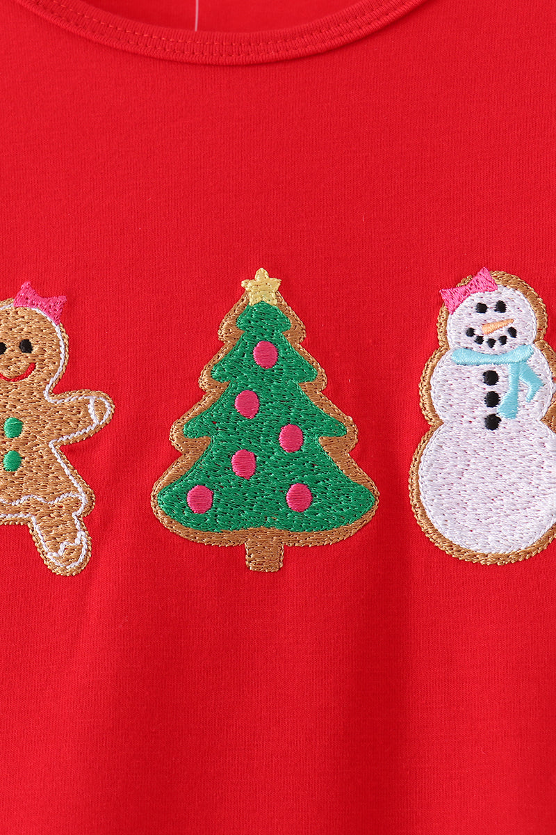 Red Gingerbread Tree Embroidery Pants Set