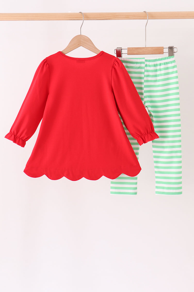 Red Gingerbread Tree Embroidery Pants Set