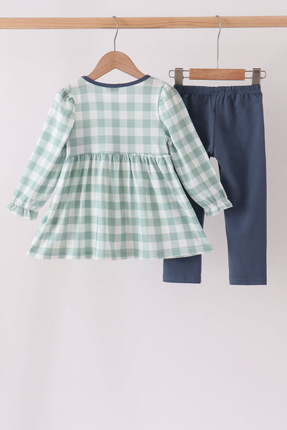 Sage Turkey Embroidery Gingham 2pc Pants Set