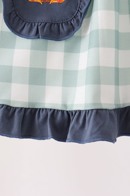 Sage Turkey Embroidery Gingham Dress