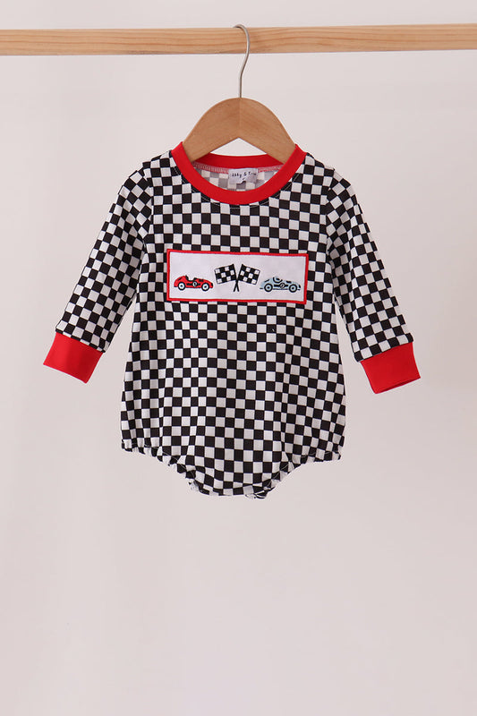 Black car embroidery checkered bubble
