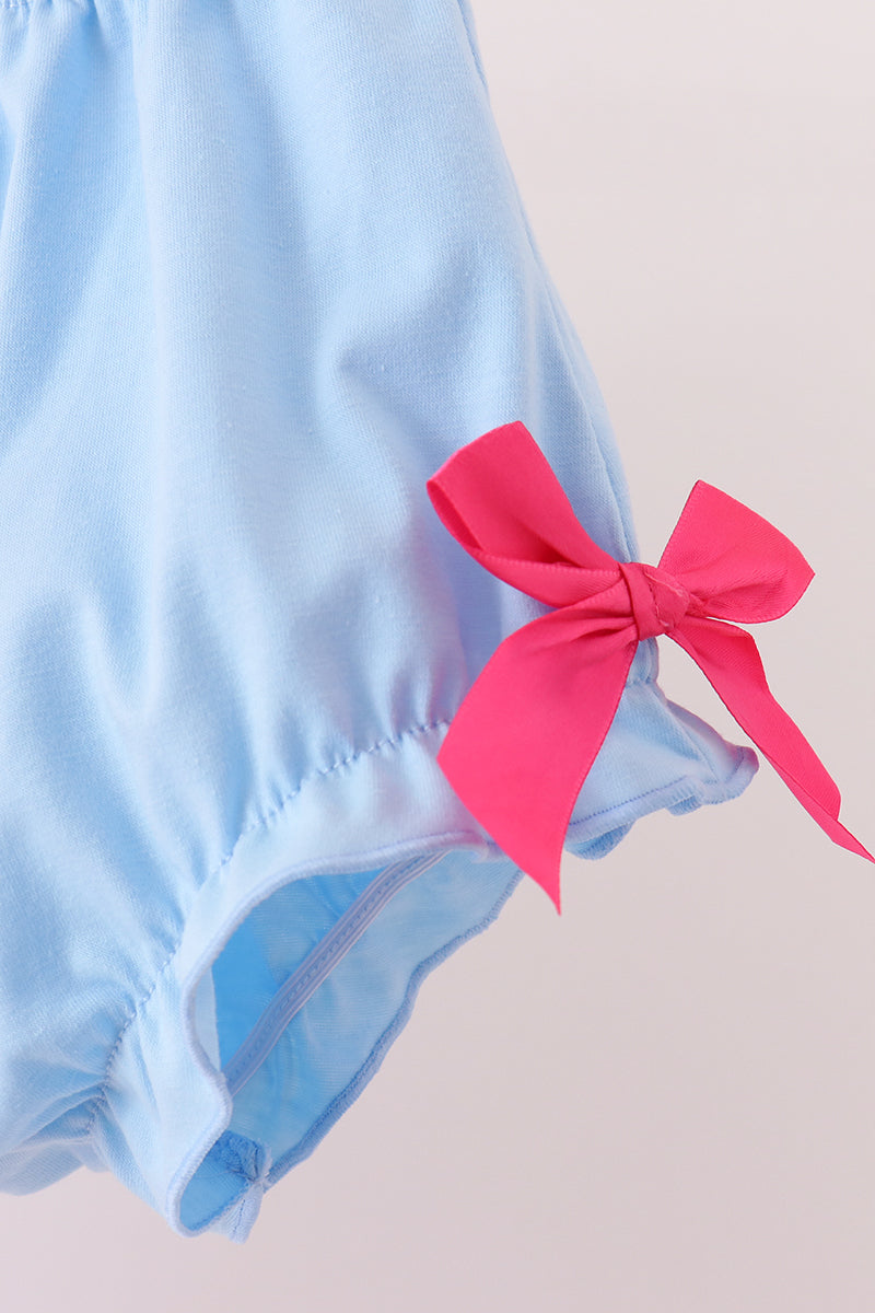 Pink Turkey Embroidery Gingham Bloomer Set