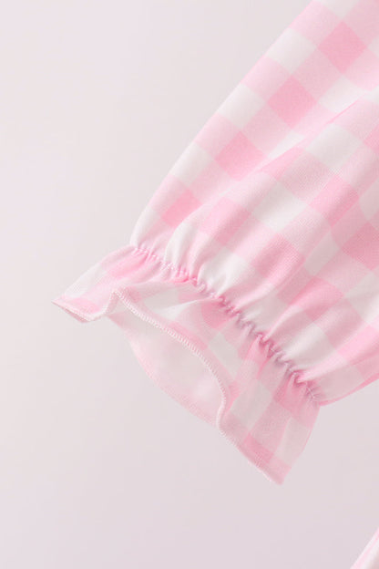 Pink Turkey Embroidery Gingham Bloomer Set