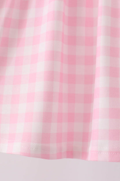 Pink Turkey Embroidery Gingham Pants Set