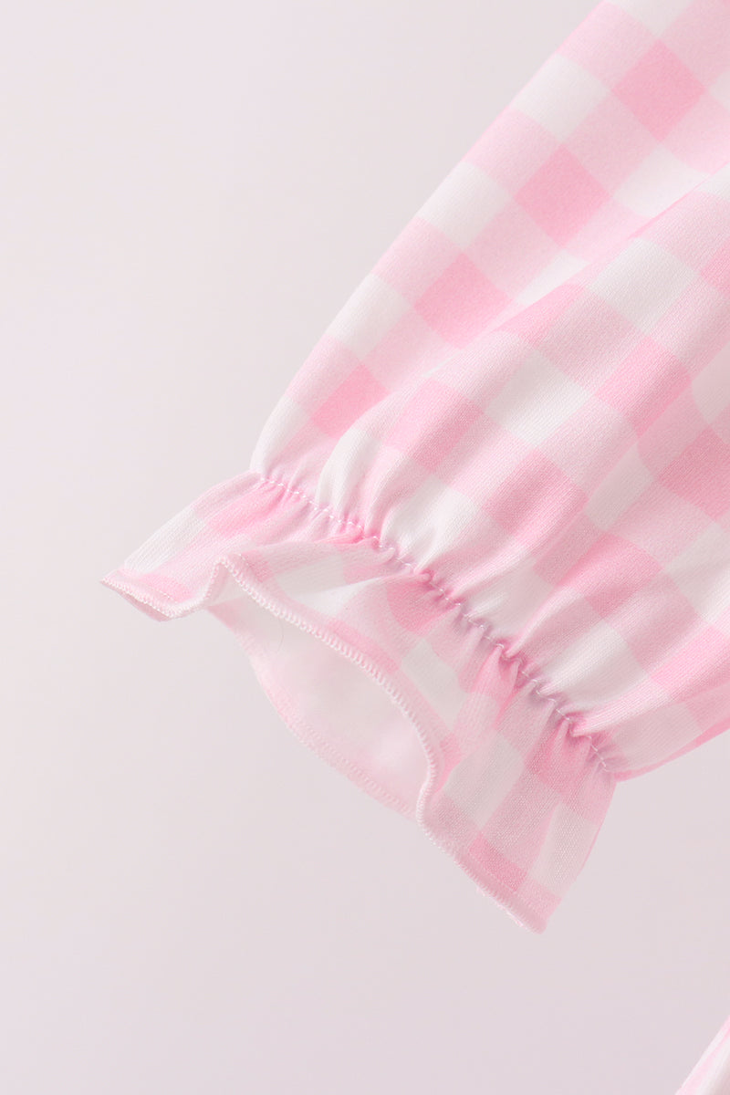 Pink Turkey Embroidery Gingham Pants Set