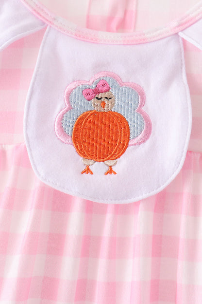 Pink Turkey Embroidery Gingham Dress