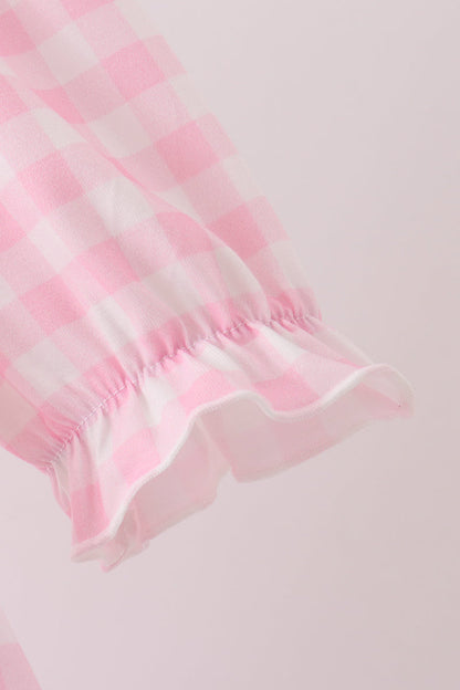 Pink Turkey Embroidery Gingham Dress