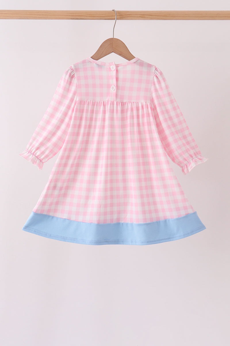 Pink Turkey Embroidery Gingham Dress