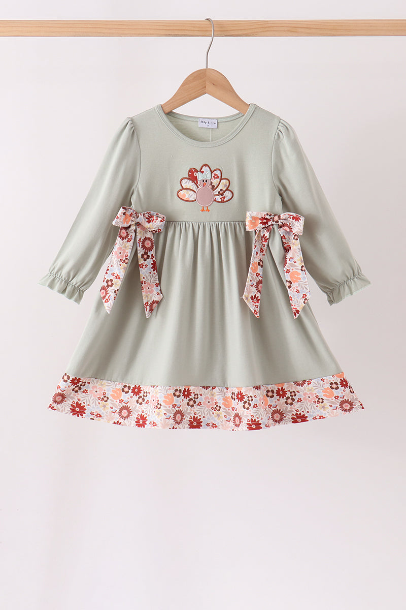 Sage Turkey Applique Dress