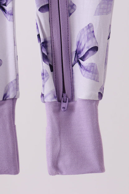 Purple Bow Zip Bamboo Romper