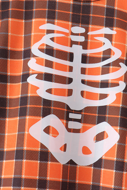 Orange skeleton plaid romper