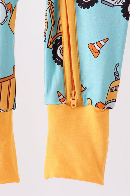 Construction Trucks Zip Bamboo Romper