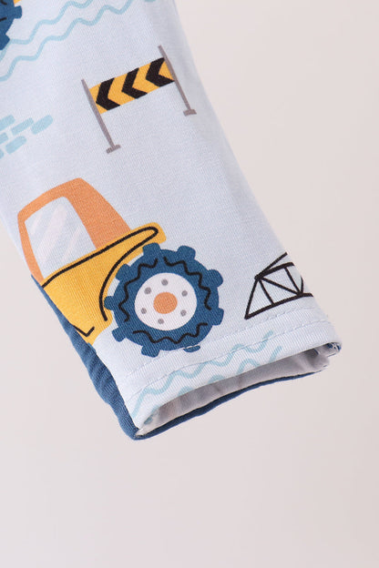 Blue Construction Trucks Zip Bamboo Romper