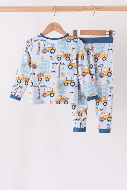 Blue Construction Trucks Bamboo Pajama Set