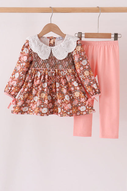 Floral Smocked Lace Pants Set