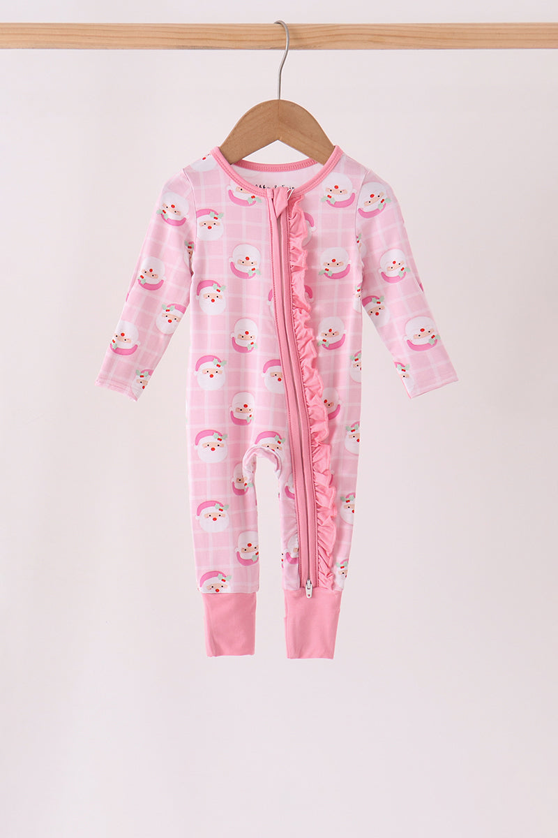 Pink Santa Zip Bamboo Romper