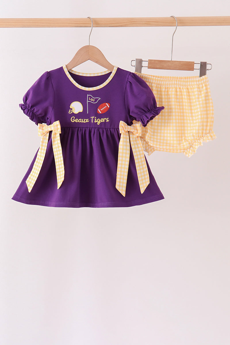 Purple LSU Geaux Tigers Embroidery Bloomer Set