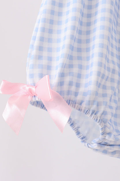 Blue ghost embroidery gingham bubble