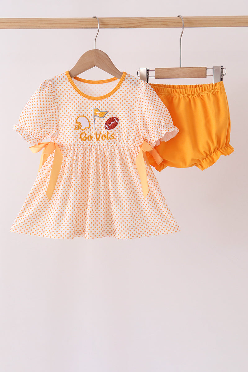 Orange Tennessee Go Vols Embroidery Bow Bloomer Set
