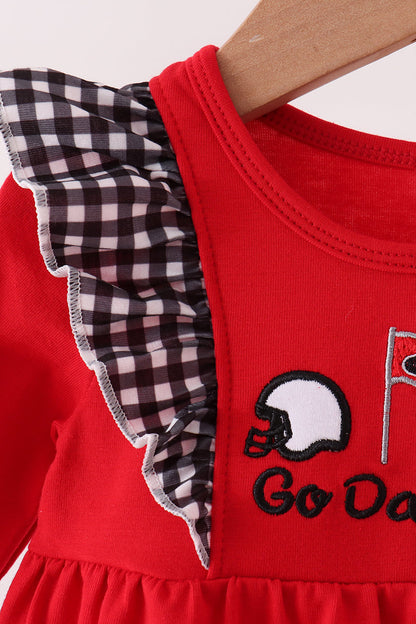 Red Georgia Go Dawgs Embroidery Ruffle Bubble