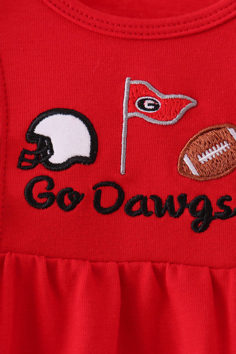 Red Georgia Go Dawgs Embroidery Ruffle Bubble