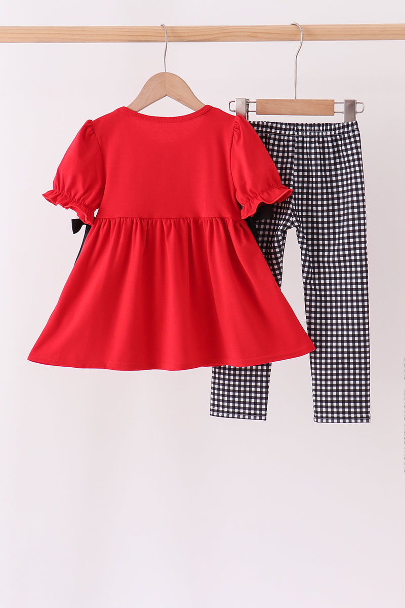 Red Georgia Go Dawgs Embroidery Bow Pants Set