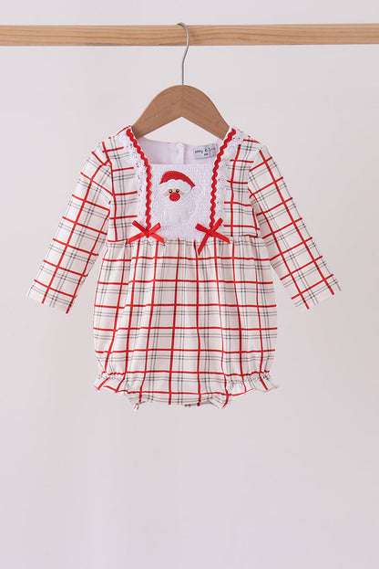 Red Plaid Santa Smocked Bow Bubble