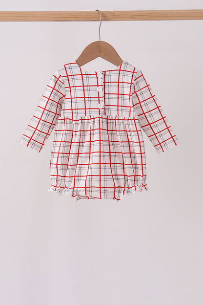Red Plaid Santa Smocked Bow Bubble