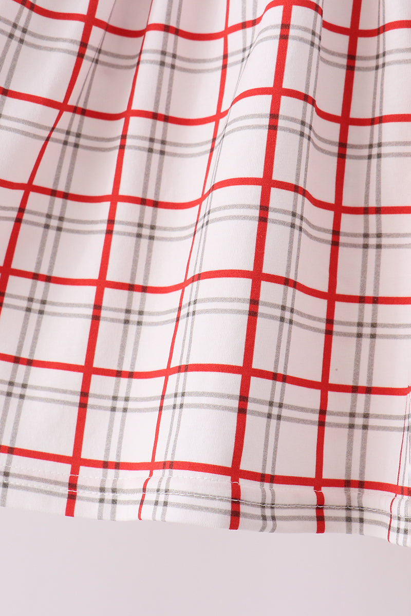 Red Plaid Santa Smocked Bow Pants Set