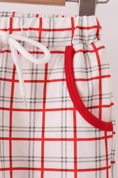 Red Santa Applique Plaid Pants Set