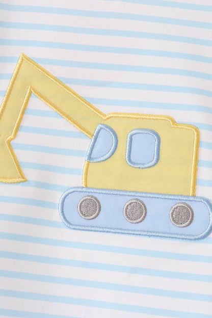 Blue Excavator Applique Stripe Top