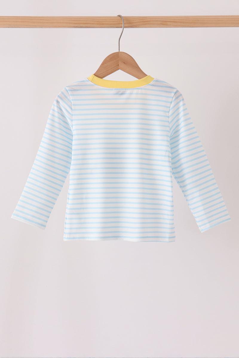 Blue Excavator Applique Stripe Top