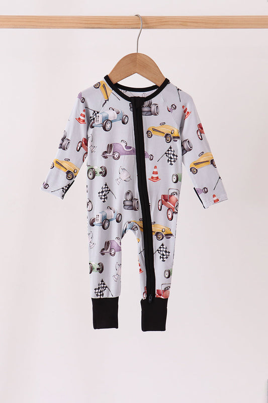 Black Racing Zip Bamboo Romper
