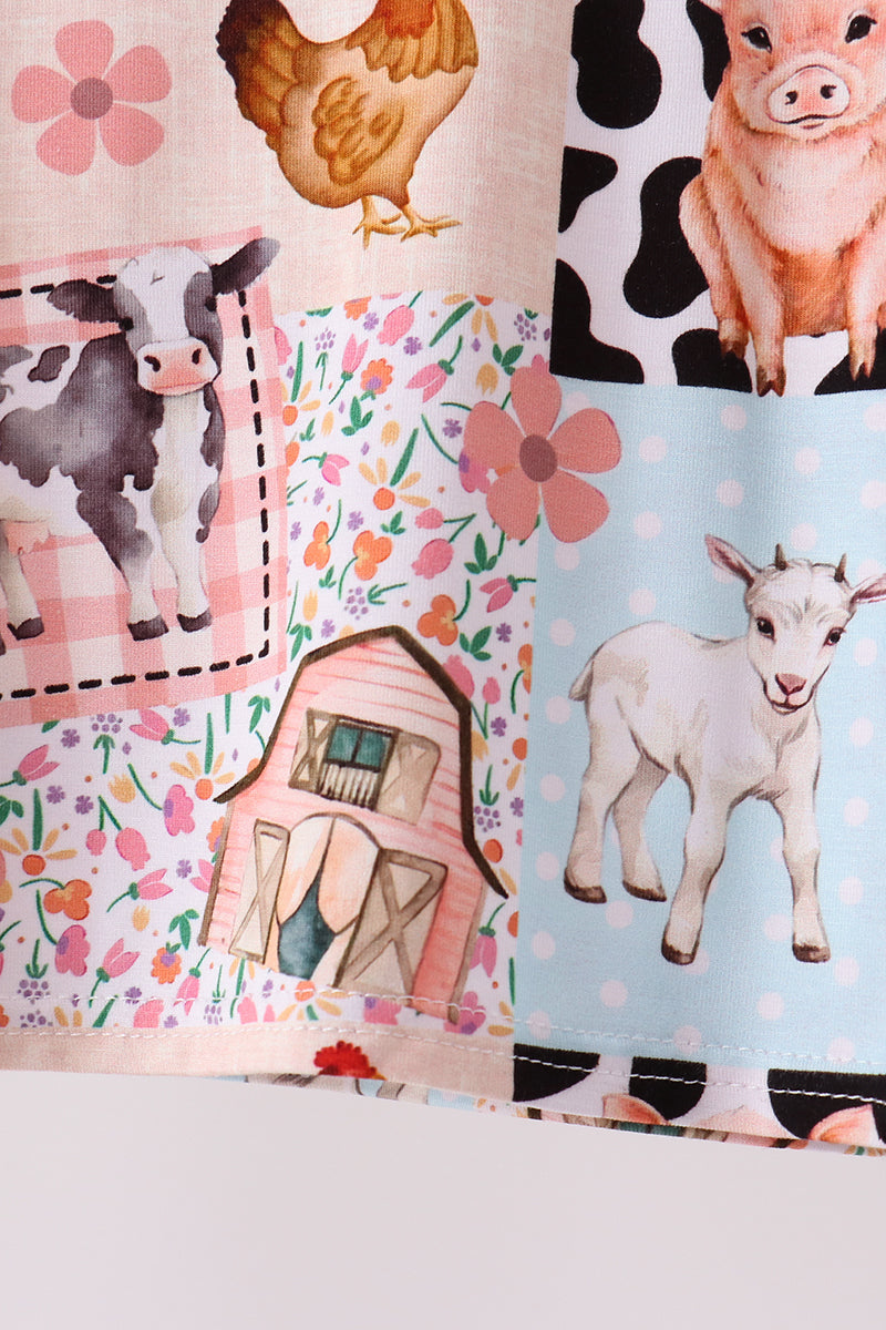 Pink Farm Animals Bamboo Pajama Set