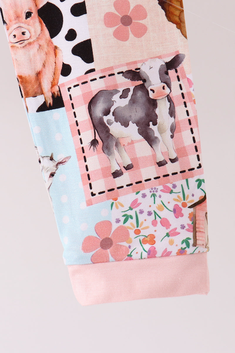 Pink Farm Animals Bamboo Pajama Set