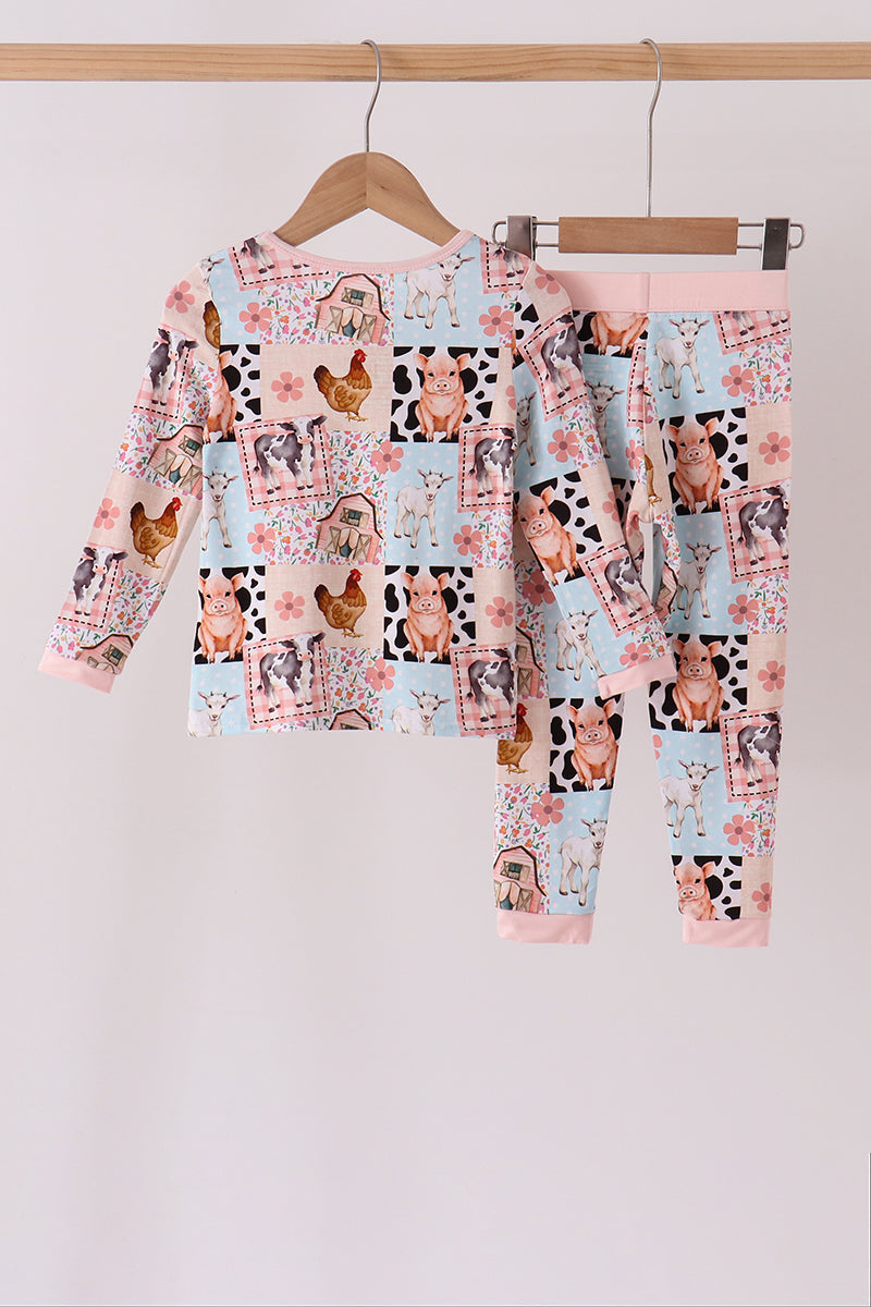Pink Farm Animals Bamboo Pajama Set